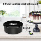 LIANYU 8 Inch Cake Pans Set for Baking, Round Cake Mold of 3, Nonstick Stainless Steel Baking Pan Tin, Non-toxic Coating, Straight Side & 3 Inch Deep, Sturdy & Rust Resistant