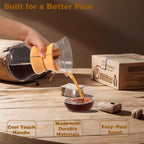 Pour Over Coffee Maker with Reusable Stainless Steel Drip Filter, Lead-Free Borosilicate Glass Coffee Carafe with Modern Wooden Collar for 1-6Cup, Circular Clear (800ml/27oz)