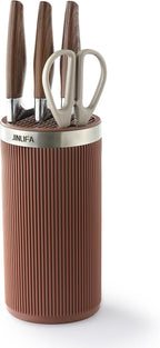 Knife Block Without Knives, JINLIFA Kitchen Knife Holder Block, Universal Knife Storage Organizer Stand Rack for Countertop (Stylish Brown Color)