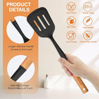 Large Silicone Kitchen Utensils Set, 6 PCS Nonstick Cooking Utensils Set with Wooden Handle, Heat Resistant and BPA Free Silicone Utensil Spatula Set for Cooking with Turner, Spoon and Ladle(Black)
