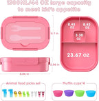 Bento Box, 44oz 4 Compartment Lunch Container with Cutlery for Kid/Adult/Toddler, Leak Proof, Microwave/Dishwasher/Refrigerator Safe, BPA Free (Pink)