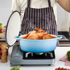 Enameled Cast Iron Oval Dutch Oven, 7 qt Oval Dutch Oven Pot with Lid and Dual Handles for Braising, for Braising, Broiling, Bread Baking, Frying, Light Blue