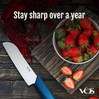 Vos Ceramic Knife Set in Elegant Gift Box, Ceramic Knives Set For Kitchen, Ultra Sharp Kitchen Knife Set with Covers, 4" 5" 6" Paring, Santoku & Chef Knife, Lightweight, Dishwasher safe (Blue Handle)