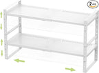 Expandable Stackable Aadjustable Shoe Rack Pantry Shelf for Kitchen Cabinets Counter Shelves Countertop Cupboard Storage Solution,Sturdy Heavy-Duty Metal Construction(2Packs/White/Large)