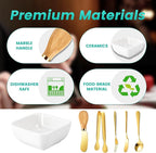 Charcuterie Board Accessories With 3 Oz Ceramic Dip Bowls, Wooden Handle Gold Cheese Spreader Butter Knive Set Kit, Mini Tongs, Spoons, Forks,Honey Dipper, Cocktail Picks