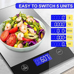Rechargeable Food Scale, 22lb Digital Kitchen Scale for Food in Gram and Ounce, 0.1oz/1g Precise, 304 Stainless Steel, Perfect for Meal Prep, Cooking, and Baking, Batteries and Charging Cable