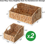 Ollieroo Natural Water Hyacinth Storage Baskets, Handwoven Wicker Storage Bins with Built-in Handles, Storage Container Baskets for Shelves, Bedroom, Bathroom, Laundry Room or Kitchen(Set of 3)