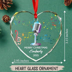 Personalized Micro Recording Glass Christmas Ornament, Customized Year Text Name Singer Singing Microphone Keepsake Ornaments Gift for Women Men Friends Besties, Vocalist Music Xmas Ornament Gifts