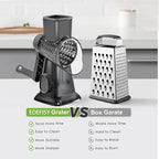 Cheese Grater Hand Crank Rotary Vegetables Shredder with Handle, 3-in-1 Graters with Interchangeable Blades and Strong Suction Base Multifunctional Slicer for Kitchen