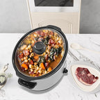HOMECOOKIN 6 Quart Slow Cooker Oval Manual Pot Food Warmer with 3 Cooking Settings, White Stainless Steel