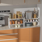 Expandable,Adjustable & Stackable Spice Rack, Cabinet Kitchen Countertop Shelf Organizer,Metal Pantry Storage Shelves - Space-Saving Storage Solution(2Packs/White/Large)