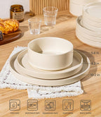 TheTerra Ceramic Dinnerware Sets for 6, 18 Pieces Handmade Reactive Glaze Plates and Bowls Set, Scratch Resistant Dish Set, Oven & Microwave & Dishwasher Safe, Matte White