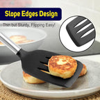 HOTEC Silicone Spatula Set of 2 Heat-Resistant 600°F & BPA-Free Kitchen SaptulaTurner with Stainless Steel Handles, Slotted & Solid Spatulas for Nonstick Cookware, 13.7 Inch, Black