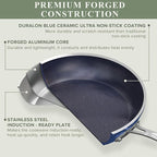 Nuwave Healthy Duralon Blue Ceramic Nonstick Cookware Set, Diamond Infused Scratch-Resistant, PFAS Free, Dishwasher & Oven Safe, Induction Ready & Evenly Heats, Tempered Glass Lids & Stay-Cool Handles