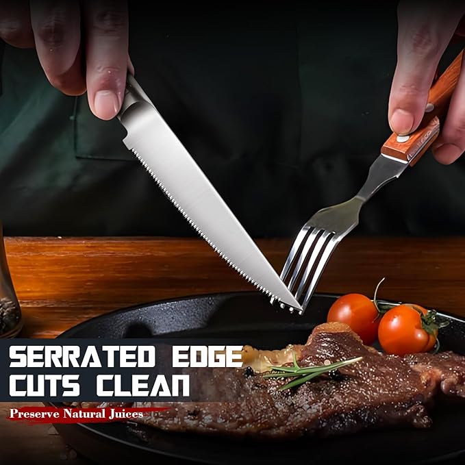 DRAGON RIOT Steak Knives Set of 8 Serrated Edge Steak Knife Set Japanese Stainless Steel Dinner Knife Diswasher Safe