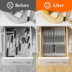 Lifewit Magnetic Drawer Knife Organizers Insert, Kitchen Plastic In Drawer Knife Block Slots for 16 Knives and 1 Sharpening Steel, Extra Large Steak Chefs Knives Holder Storage Sets, Gray