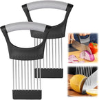 Stainless Steel Onion Holder, 2 Pack - Slicing Assistant Tool for Onion, Potato, Tomato (Grey)