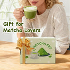 OUTXE Matcha Whisk Set, 7 PCS Matcha Kit for Ceremony, with Clear Matcha Bowl, Spout, Bamboo Whisk& Holder, Stainless Steel Sifter, Japanese Ceremonial Gift for Family/Friend/Macha Lover Starter