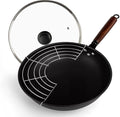 Carbon Steel Wok, 13-Inch Chinese Round Bottom Wok with lid, Woks & Stir-Fry Pans Nonstick for Induction, Electric, Gas Stoves