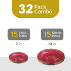 PLASTICPRO 30 Pack Plastic Plates Set of 15-10 inch Plate and 15-7 inch Plates, Elegant Clear Pink Spiral and Gold Rim Disposable Fancy Plate Premium Heavyweight