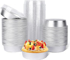Beasea Mini Pie Pans with Lids, 120 Pack 4 Inch 8oz Disposable Mini Cake Pans Creme Brulee Aluminum Foil Pie Tart Ramekins Tins Silver Small Individual Round Containers Oven Safe for Baking