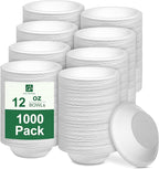 Paper Bowls 12oz, Disposable Bowls Heavy Duty, 1000-Pack 100% Compostable Disposable Soup Bowl, Biodegradable Bagasse Paper Bowls Bulk-White