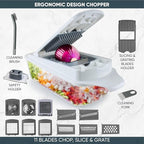 RüK Vegetable Chopper Slicer Onion Dicer, Multi 22-in-1 Veggie Mandoline Food Cutter for Tomato Fruit with Lemon Squeezer, E-Recipe, 11 Blades, Egg Separator & Slicer, Container