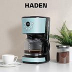 Haden Coffee Machine, 12 Cup Programmable Drip Coffee Maker with Auto Shut-Off Function and Reusable Washable Water Filter, Turquoise & Chrome