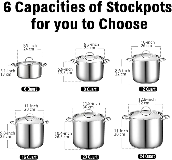 Cooks Standard 18/10 Stainless Steel Stockpot 20-Quart, Classic Deep Cooking Pot Canning Cookware with Stainless Steel Lid, Silver