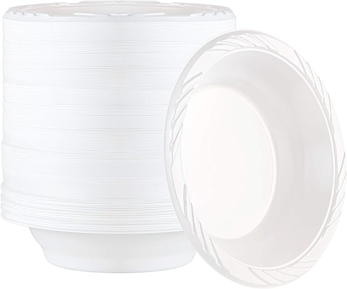 PLASTICPRO 100 Count Disposable 18 ounce White Plastic Soup Bowls