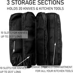 EVERPRIDE Chef Knife Bag Holds 20 Knives PLUS Large Zippered Compartment for Kitchen Tools – Durable, Large Knife Bag for Chefs – Knives Not Included