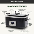 GreenPan Elite 14-in-1 Nonstick 6QT Electric Slow Cooker, PFAS-Free Ceramic Multi-Cooker, In-Pot Browning, Dishwasher Safe Lid & Removable Crock, Stainless Steel Steamer, Silicone Handles, Black