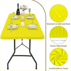 10 Pack Fitted Tablecloth for 8 Foot Rectangle Tables, Yellow Elastic Outdoor Picnic Table Cover, Washable Stretch Folding Table Cloths 8 ft for Camping Party Patio Kitchen Banquet, 30" W x 96" L
