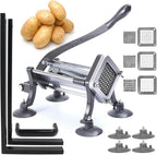 French Fry Cutter Commercial Grade Potato Slicer with Stand Suction Feet Complete Set, Includes 1/4", 3/8", 1/2", 2 Pieces L Stand