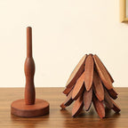 Natural Wood Tree Trivet Set, 𝐍atural Tree Trivet Set - 4 Wooden Trivets,4 Wooden 𝐓rivets & 1 Stand Like a Christmas Trees,for Hot Dish,Pot,Bowl,Teapot,Hot Pot Sets (Walnut Finish 3 Trivets,1set)