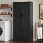 Pantry Organizers and Storage Cabinet, 71” Barn Door White Kitchen Cabinet with Drawers and Adjustable Shelf, Tall Pantry for Kitchen, Dining Room, Living Room. Bathroom and Office