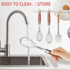 Stainless Steel Wire Whisk for Cooking- Wooden Handle Kitchen Multi Function Non Stick Balloon Whisk Egg Beater for Blending Whisking Beating Frothing Stirring Batters (9"L x 1.8"W)