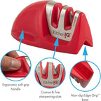 KitchenIQ 51421 | Edge Grip 2-Stage Knife Sharpener | Red – 3 Pack | Coarse & Fine Sharpener | Compact for Easy Storage | Stable Non-Slip Base | Soft Grip Rubber Handle | Straight & Serrated Knives