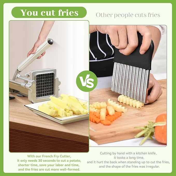 Commercial French Fry Cutter, Heavy Duty Potato Slicer with 3/8 and 1/2Inch Blade, Stainless Steel Potato ChopperFrench Fries Cutter with Suction Feet,