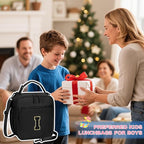 Initial Insulated Lunch Bag for Boys Kids, Back to School Gift, Reusable Leak-proof Lunch Box with Adjustable Strap for School Daycare Travel Picnic（Black，I）