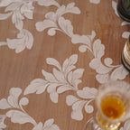 Vinyl Table Cloth Rectangle Clear Table Cover Protector with Block Printed Pattern Oil Spill Proof Farmhouse Rustic Plastic Table Covers for Dining Tables (Scroll Grass, 52 x 70 Inches)