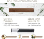Walnut 16 inch Magnetic Knife Holder for Wall with 2x Storage & Charming Wood - Knife Magnetic Strip, Under Cabinet Magnet Knives Storage - Magnet Strip Rack Kitchen Utensil Holder Organizer Tool
