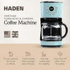Haden Coffee Machine, 12 Cup Programmable Drip Coffee Maker with Auto Shut-Off Function and Reusable Washable Water Filter, Turquoise & Chrome