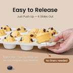 Silicone Muffin Pans for Baking 2 Pack, 2.6 Inch with Metal Reinforced Frame, Regular Size Nonstick Cupcake Pan 12 Cups for Baking Homemade Muffins, Dishwasher Safe BPA Free-Grey