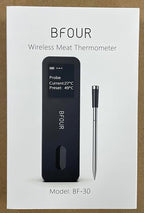 BFOUR Meat Thermometer Digital Wireless with LCD Booster, Bluetooth Food Cooking Thermometer with Smart App, 524FT Remote Range, 100% Waterproof & 752°F Heat Resistant Probe for BBQ Oven Grill Smoker