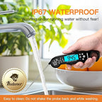 KULUNER TP-01 Waterproof Digital Instant Read Meat Thermometer with 4.6 Folding Probe Backlight Calibration Function for Cooking Food Candy, BBQ Grill, Liquids,Beef(Black)