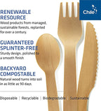 Disposable Wooden Cutlery Set - 100% Home Compostable - 200 Mix (80 Forks, 80 Spoons and 40 Knives) 6.5", Bamboo Utensils Alternative, Eco-Friendly, Organic, Sustainable and Carbon Neutral Certified