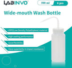 6pcs of Economy Wash Bottles, Vol.500ml (17oz), Wide-Mouth, Self-Venting Safety Wash Bottles, LDPE Material, IN-WBW500