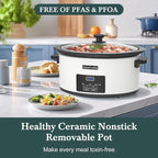 7-Quart Programmable Slow Cooker with Timer Keep Warm - Small Kitchen Appliance for Family Dinners - Serves 6+ People - Heat Settings: Keep Warm(White, Black Liner)