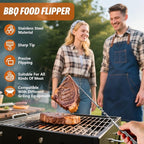 BBQ Turner Hooks, Meat Hook Flipper, Iron BBQF Turner Hooks, Flips Cooking Hooks, BBQ Food Flipper, for Grilling Smoking Frying, Long Handle Meat Hooks (Type B)